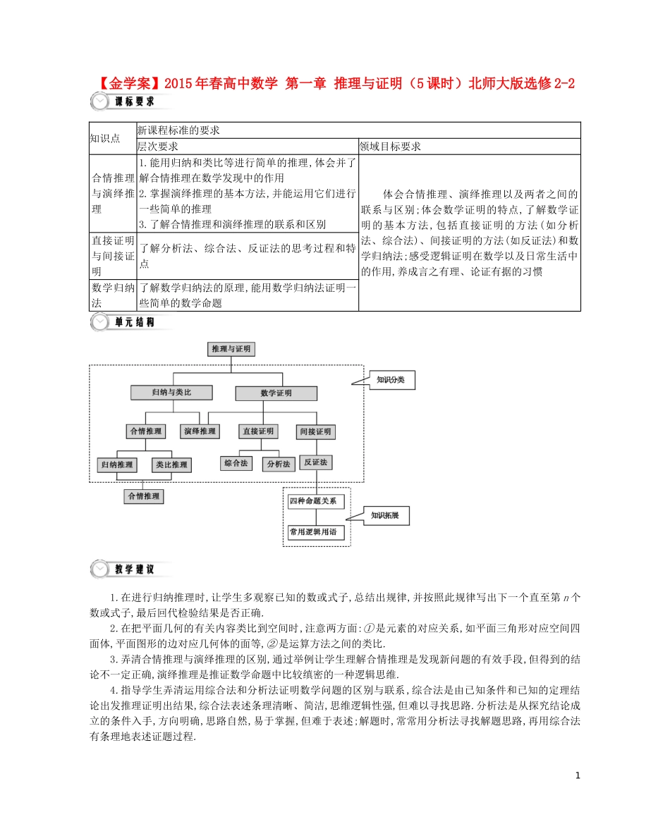 【金学案】2015年春高中数学 第一章 推理与证明（5课时）北师大版选修2-2_第1页