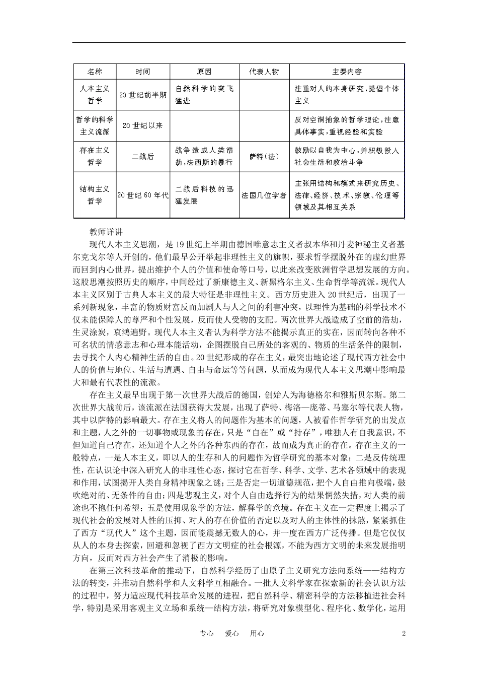 【精品】高中历史 第六章 现代科学技术和文化 第二节学术思潮和教育(第一课时)教案 大纲人教版_第2页