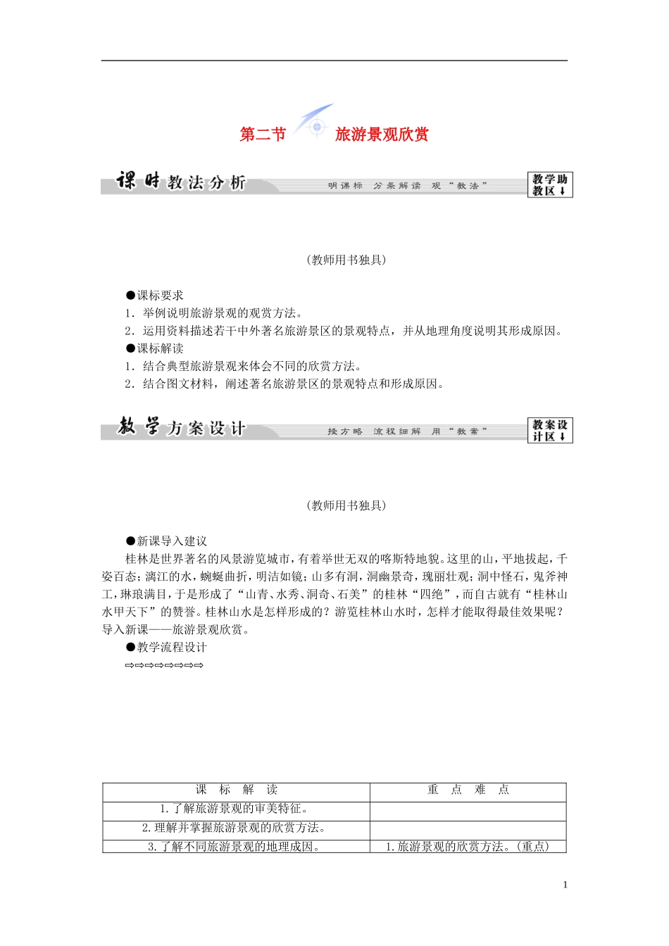 【课堂新坐标】（教师用书）2013-2014学年高中地理 第二单元 第二节 旅游景观欣赏教学设计 鲁教版选修3_第1页