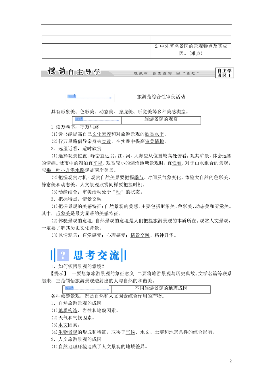 【课堂新坐标】（教师用书）2013-2014学年高中地理 第二单元 第二节 旅游景观欣赏教学设计 鲁教版选修3_第2页