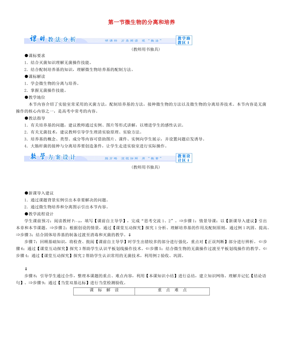 【课堂新坐标】（教师用书）2013-2014学年高中生物 第1章 无茵操作技术实践同步备课参考 苏教版选修1 _第1页