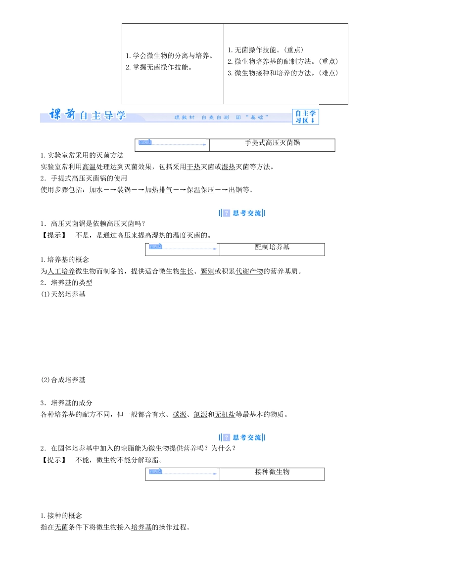 【课堂新坐标】（教师用书）2013-2014学年高中生物 第1章 无茵操作技术实践同步备课参考 苏教版选修1 _第2页
