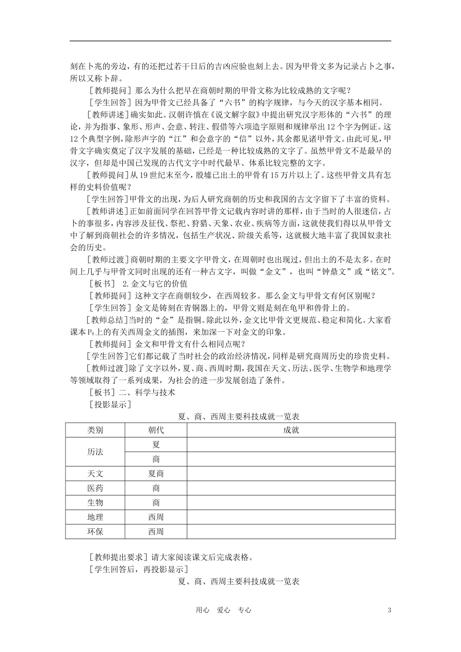 【精品】高中历史 第一章  祖国历史的开篇——先秦  第四节夏、商、西周的文化(第一课时) 大纲人教版_第3页