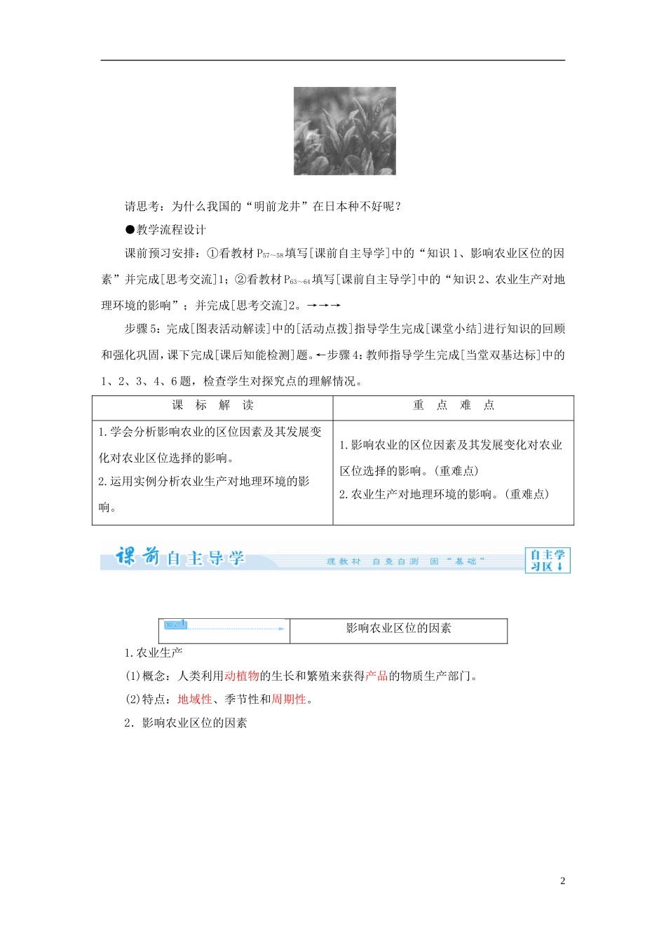 【课堂新坐标】（教师用书）2013-2014学年高中地理 第三单元 第一节 农业生产与地理环境教学设计 鲁教版必修2_第2页