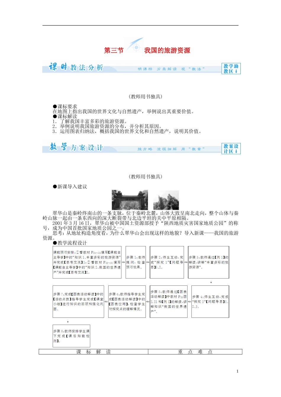 【课堂新坐标】（教师用书）2013-2014学年高中地理 第三节 我国的旅游资源教案 新人教版选修3_第1页