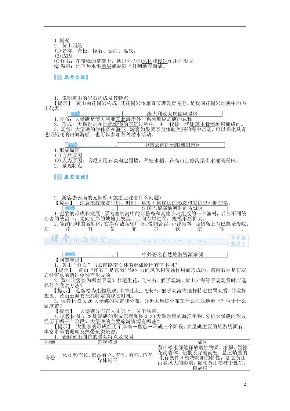 【课堂新坐标】（教师用书）2013-2014学年高中地理 第三节 中外著名旅游景观欣赏教案 新人教版选修3_第2页