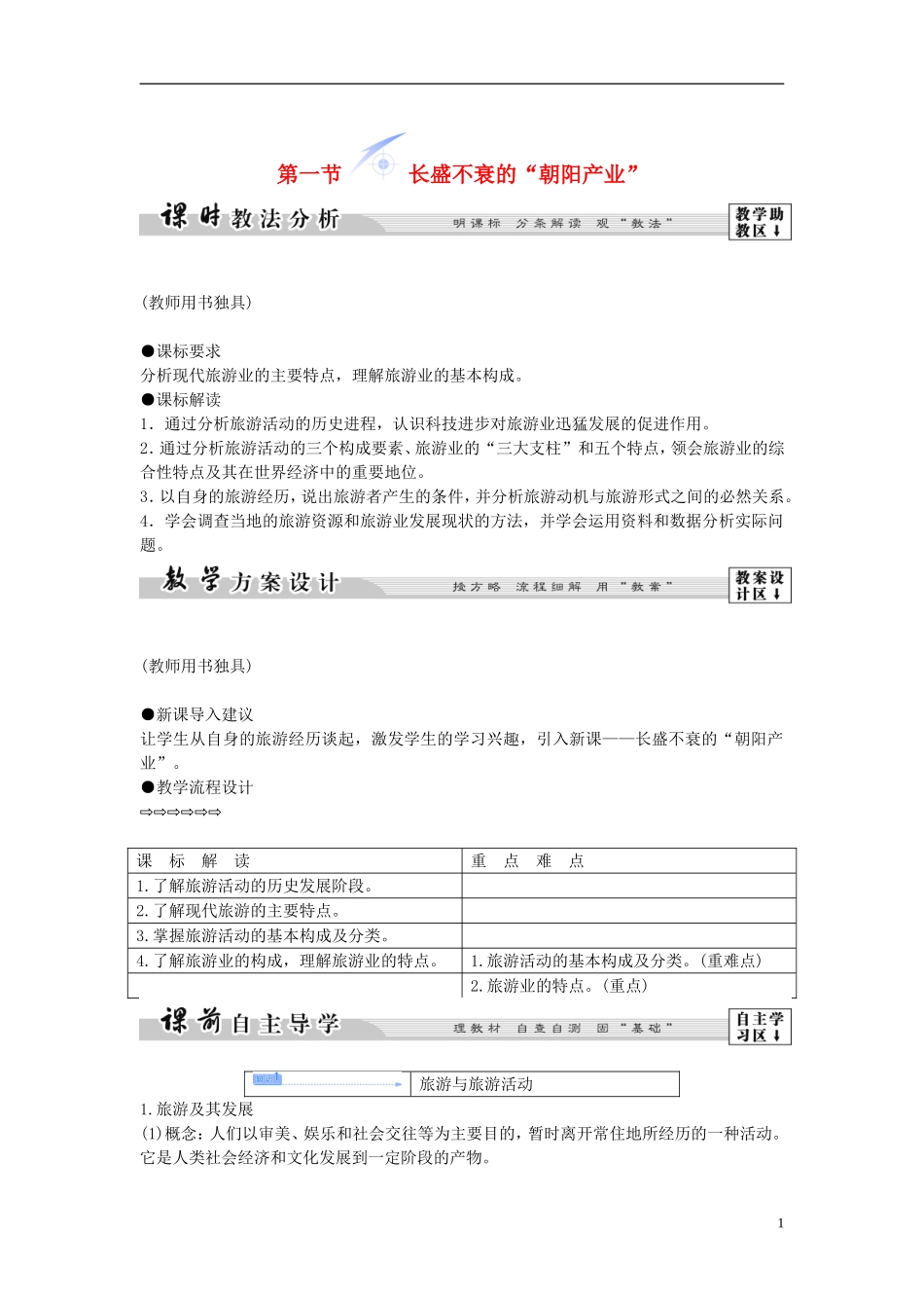 【课堂新坐标】（教师用书）2013-2014学年高中地理 第一单元 第一节 长盛不衰的“朝阳产业”教学设计 鲁教版选修3_第1页
