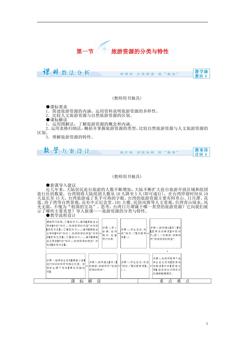 【课堂新坐标】（教师用书）2013-2014学年高中地理 第一节 旅游资源的分类与特性教案 新人教版选修3_第1页