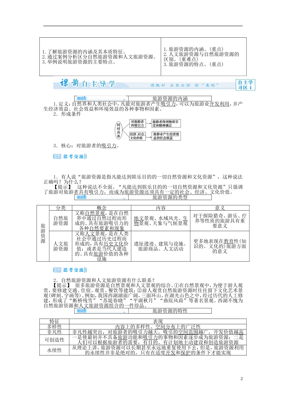 【课堂新坐标】（教师用书）2013-2014学年高中地理 第一节 旅游资源的分类与特性教案 新人教版选修3_第2页