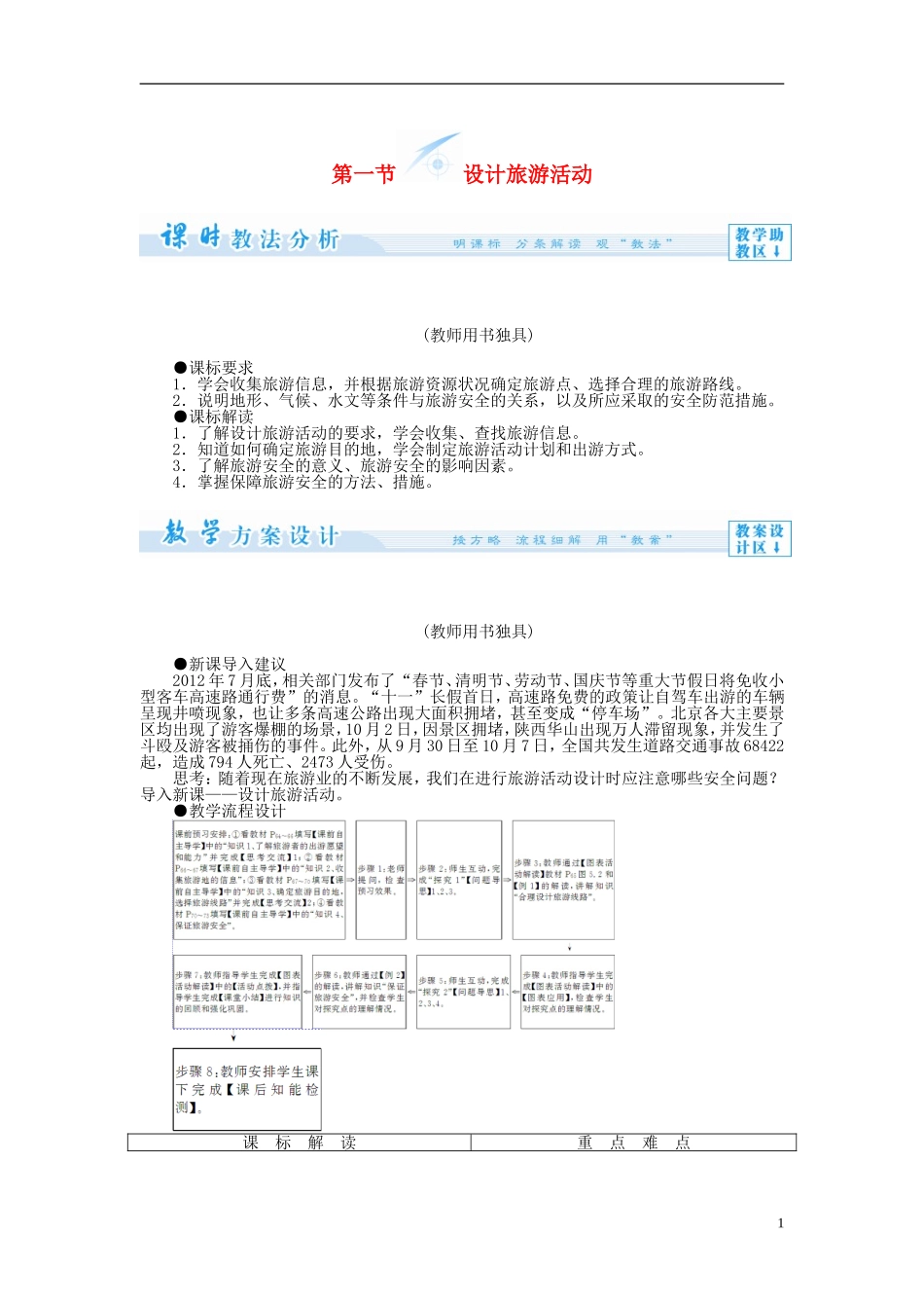 【课堂新坐标】（教师用书）2013-2014学年高中地理 第一节 设计旅游活动教案 新人教版选修3_第1页