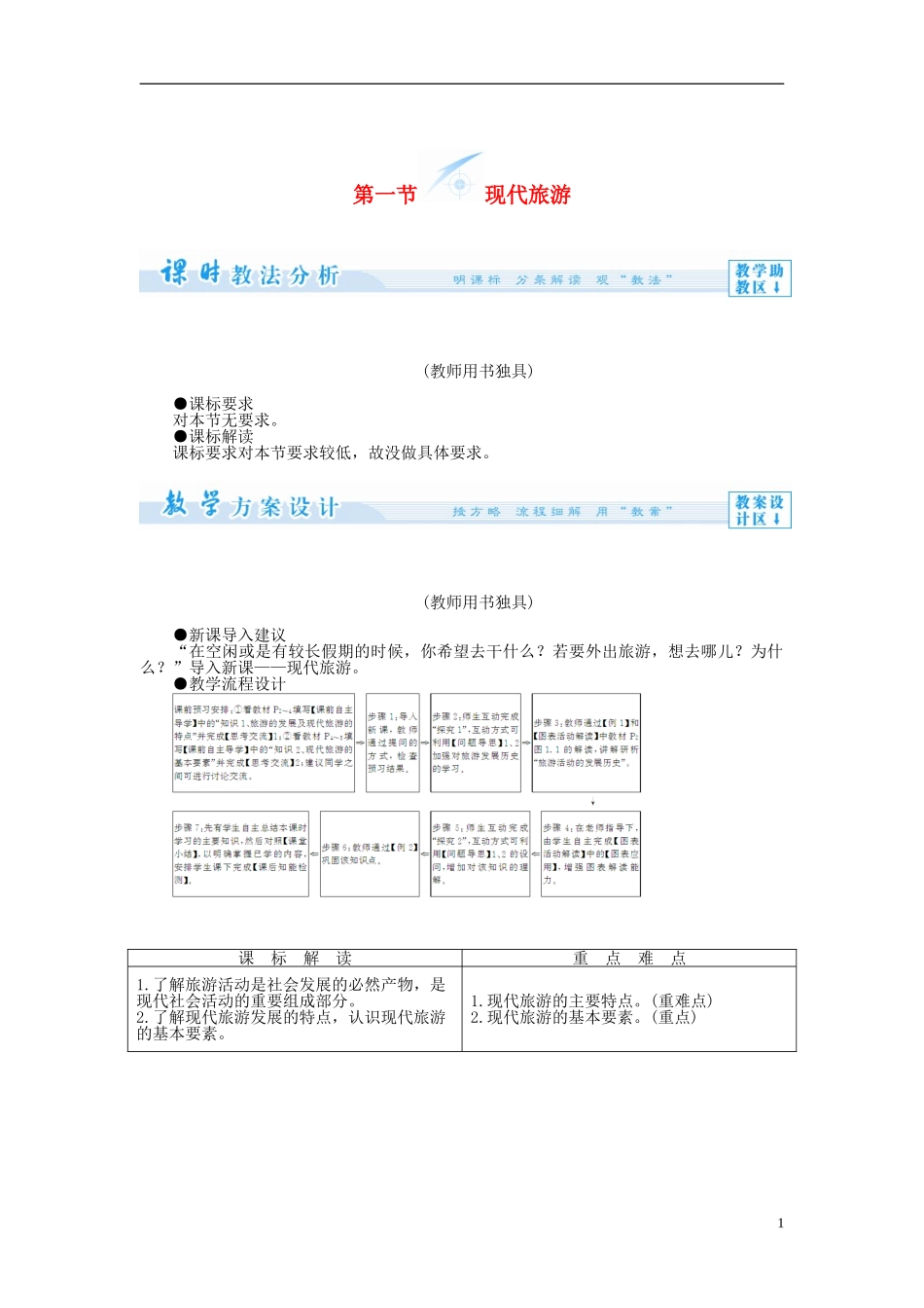 【课堂新坐标】（教师用书）2013-2014学年高中地理 第一节 现代旅游教案 新人教版选修3_第1页