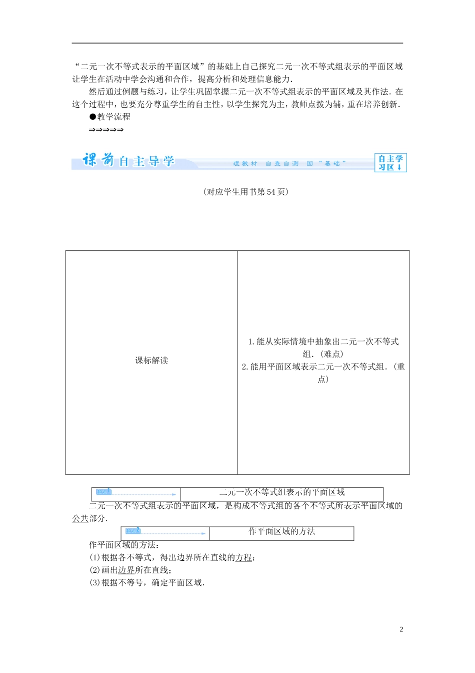 【课堂新坐标】（教师用书）2013-2014学年高中数学 3.3.2 二元一次不等式组表示的平面区域教案 苏教版必修5_第2页