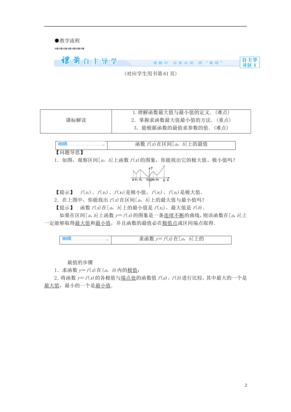 【课堂新坐标】（教师用书）2013-2014学年高中数学 3.3.3 函数的最大（小）值与导数教案 新人教A版选修1-1_第2页
