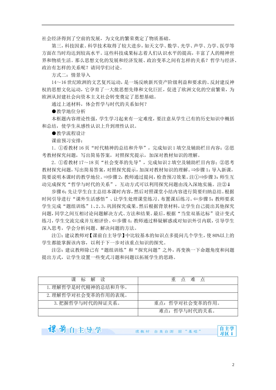 【课堂新坐标】（教师用书）2013-2014学年高中政治（课前自主导学+课堂互动探究+当堂双基检测）第三课 时代精神的精华教案 新人教版必修4_第2页