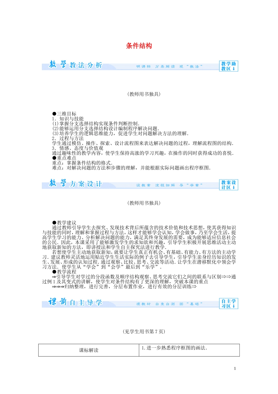 【课堂新坐标】2014高中数学 条件结构教案 新人教版必修3_第1页