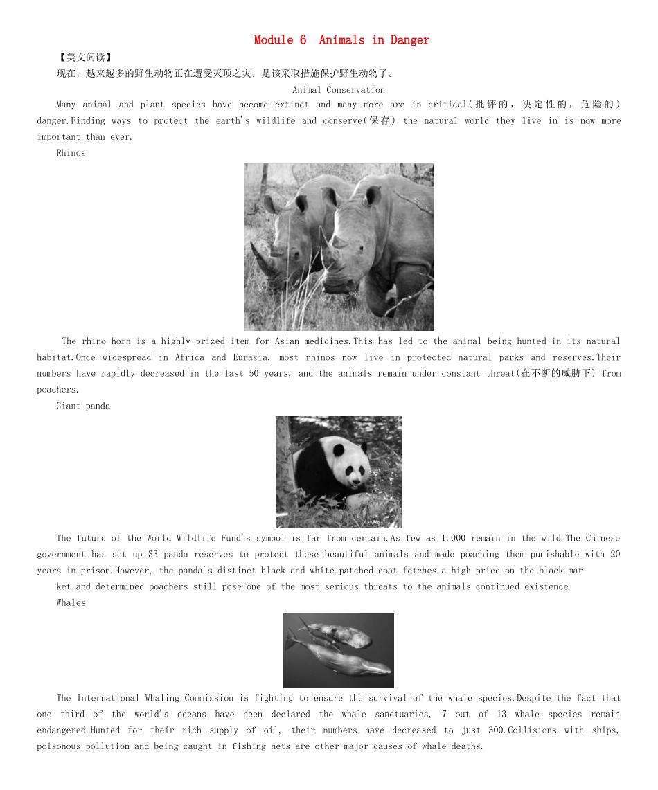 【课堂新坐标】（教师用书）2013-2014学年高中英语 Module 6 Animals in Danger教案 外研版必修5_第1页