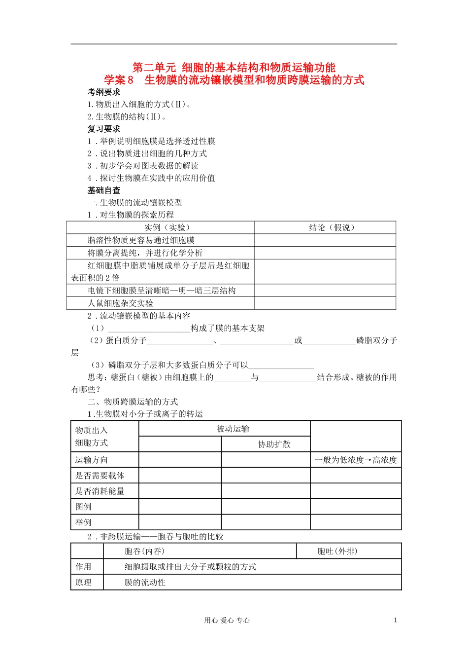 【赢在起点】2013届高考生物一轮复习 第二单元 生物膜的流动镶嵌模型和物质跨膜运输的方式学案_第1页