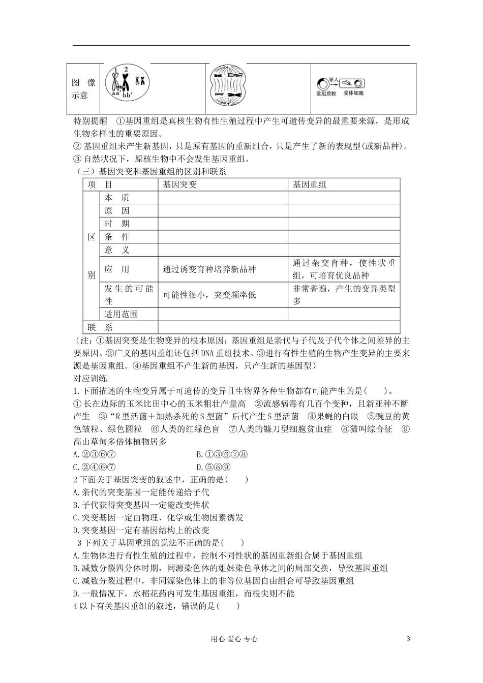 【赢在起点】2013届高考生物一轮复习 第七单元 基因突变和基因重组学案_第3页