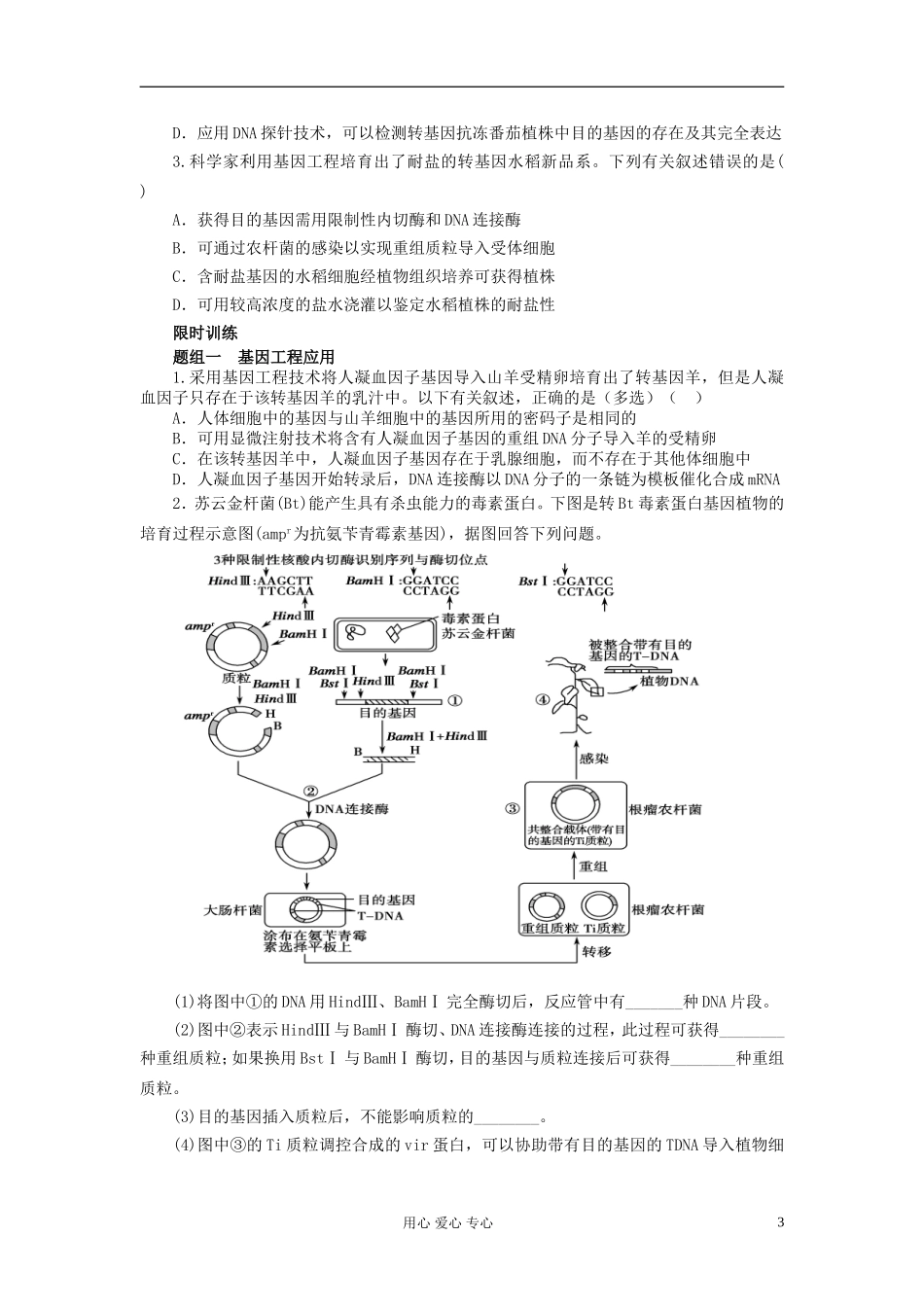 【赢在起点】2013届高考生物一轮复习 第十单元 基因工程的应用和蛋白质工程的崛起学案_第3页