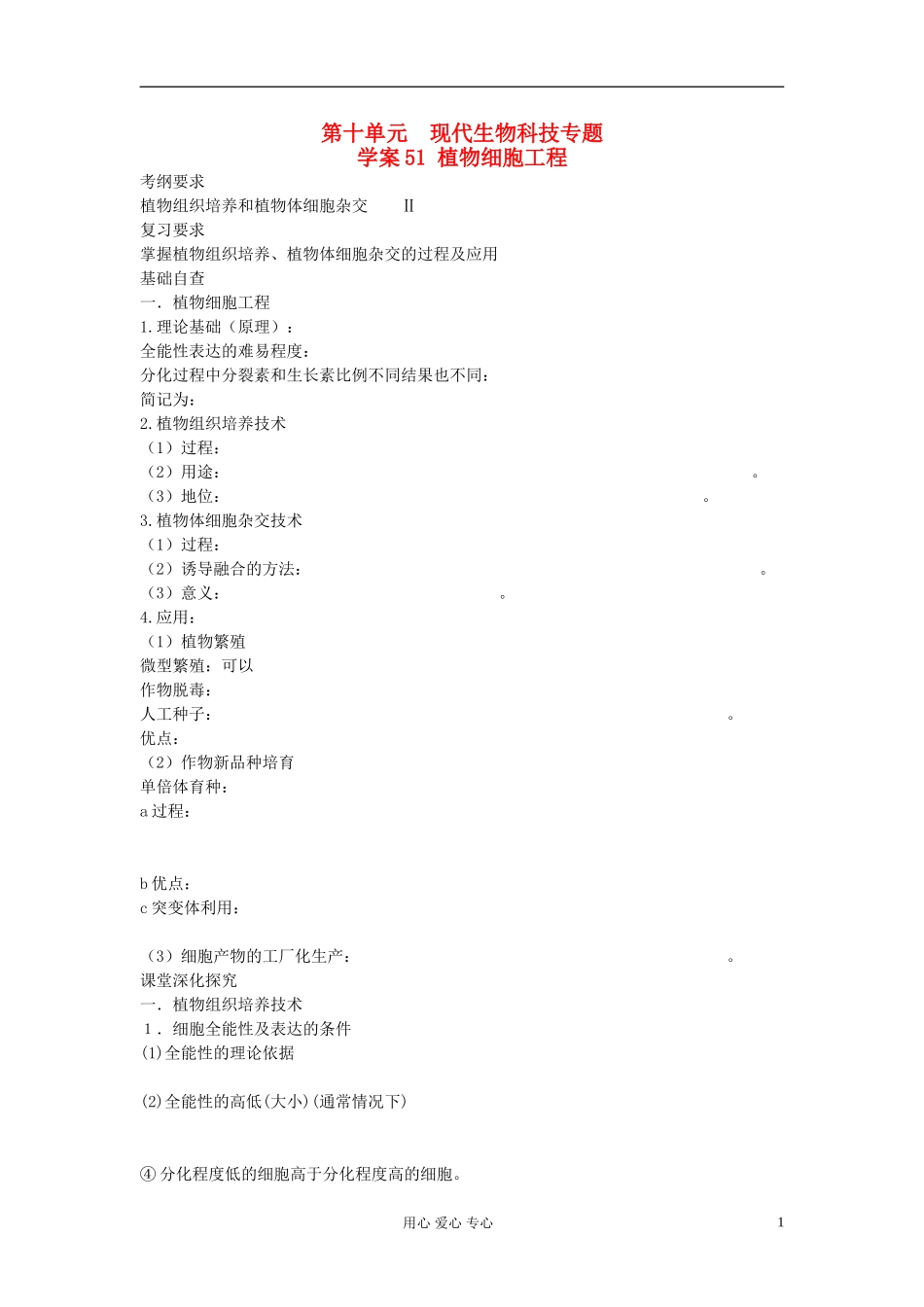 【赢在起点】2013届高考生物一轮复习 第十单元 植物细胞工程学案_第1页