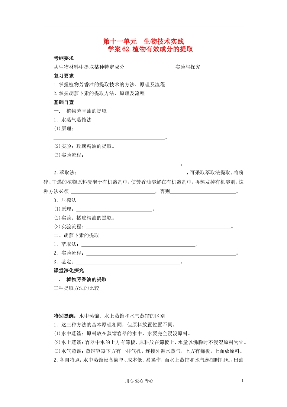 【赢在起点】2013届高考生物一轮复习 第十一单元 植物有效成分的提取学案_第1页
