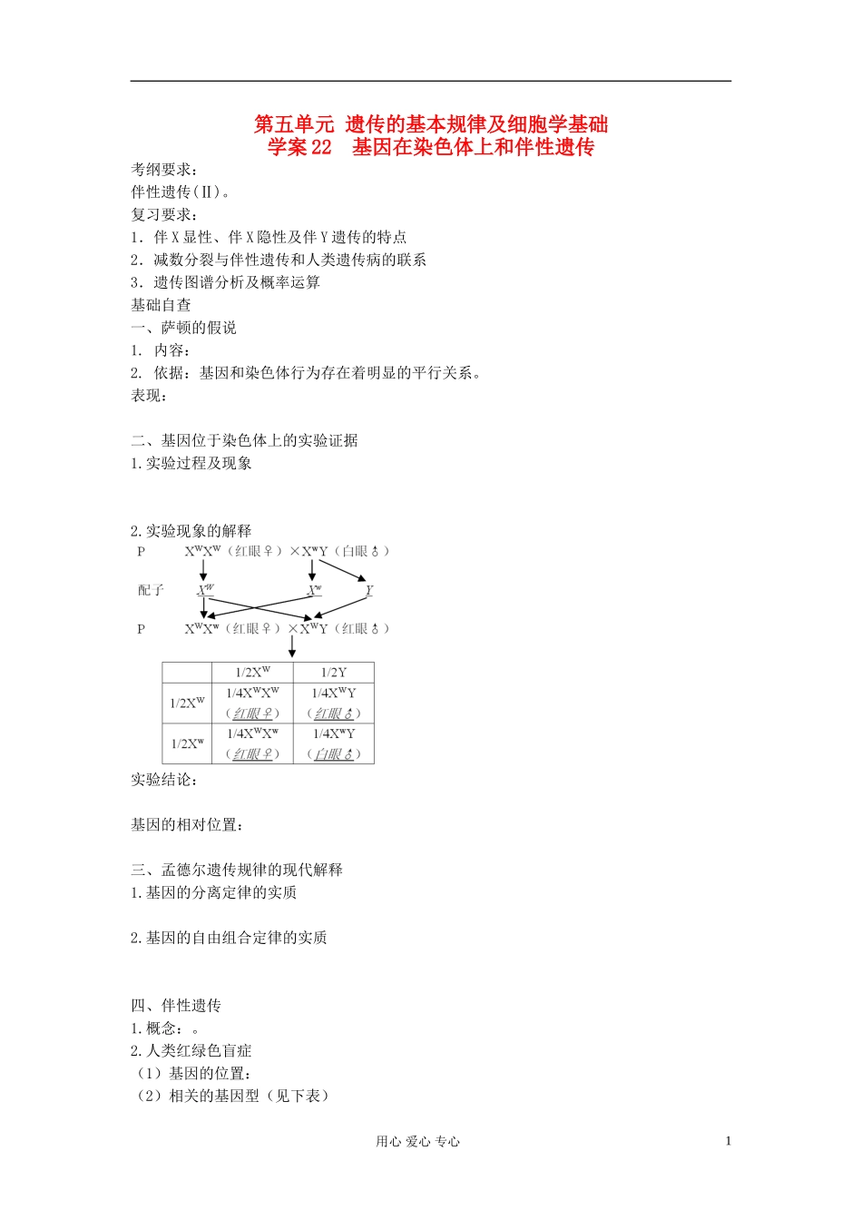 【赢在起点】2013届高考生物一轮复习 第五单元 基因在染色体上和伴性遗传学案_第1页