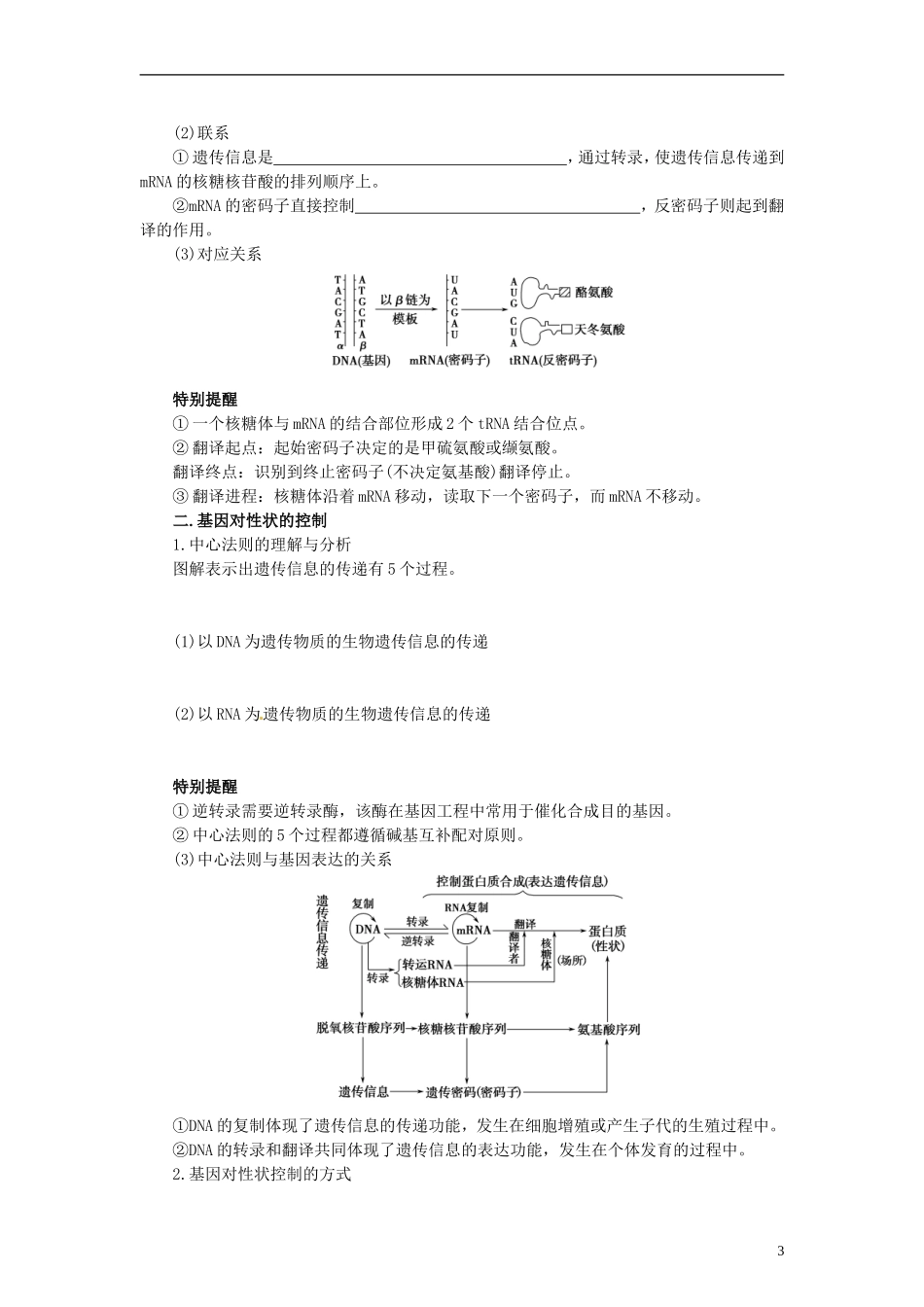 【赢在起点】2014高考生物第一轮复习（基础自查+对应训练+限时训练+高考真题体验） 第27讲 基因指导蛋白质的合成及对性状的控制学案（含解析）_第3页