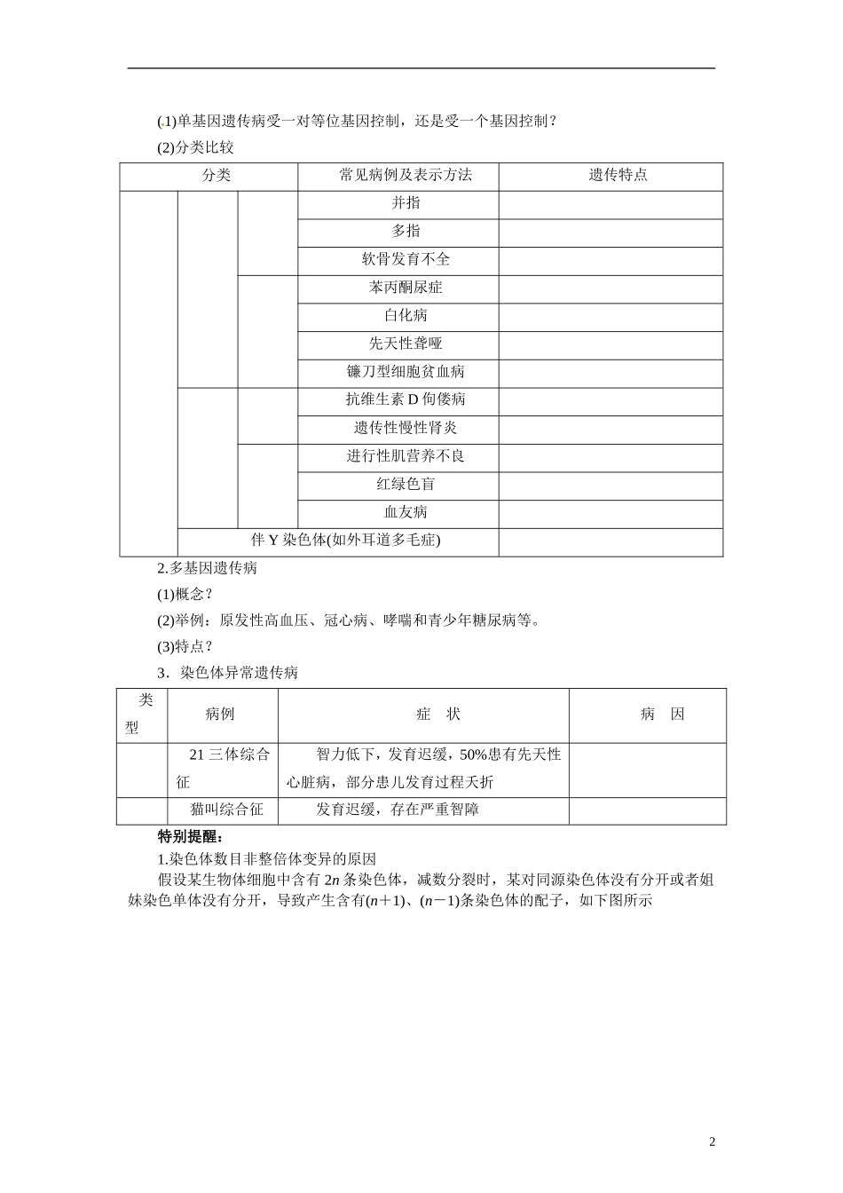 【赢在起点】2014高考生物第一轮复习（基础自查+对应训练+限时训练+高考真题体验） 第31讲 人类遗传病学案（含解析）_第2页