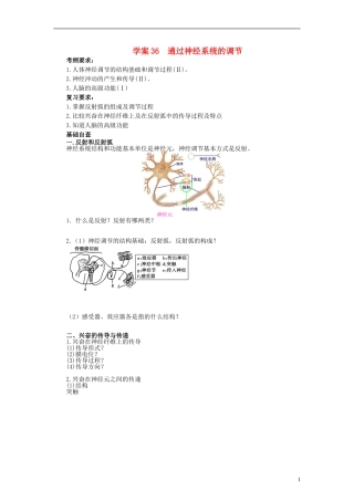 【赢在起点】2014高考生物第一轮复习（基础自查+对应训练+限时训练+高考真题体验） 第36讲 通过神经系统的调节学案（含解析）