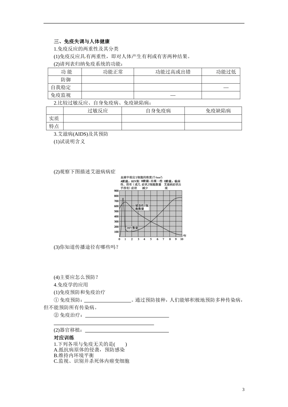 【赢在起点】2014高考生物第一轮复习（基础自查+对应训练+限时训练+高考真题体验） 第38讲 免疫调节学案（含解析）_第3页