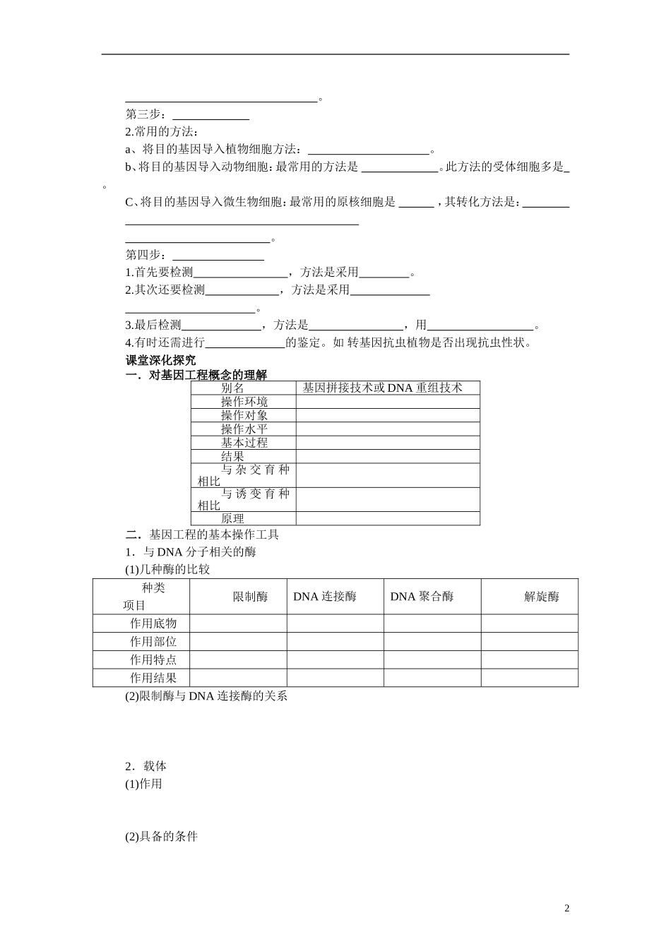 【赢在起点】2014高考生物第一轮复习（基础自查+对应训练+限时训练+高考真题体验） 第49讲 DNA重组技术的基本工具和基因工程的基本操作程序学案（含解析）_第2页