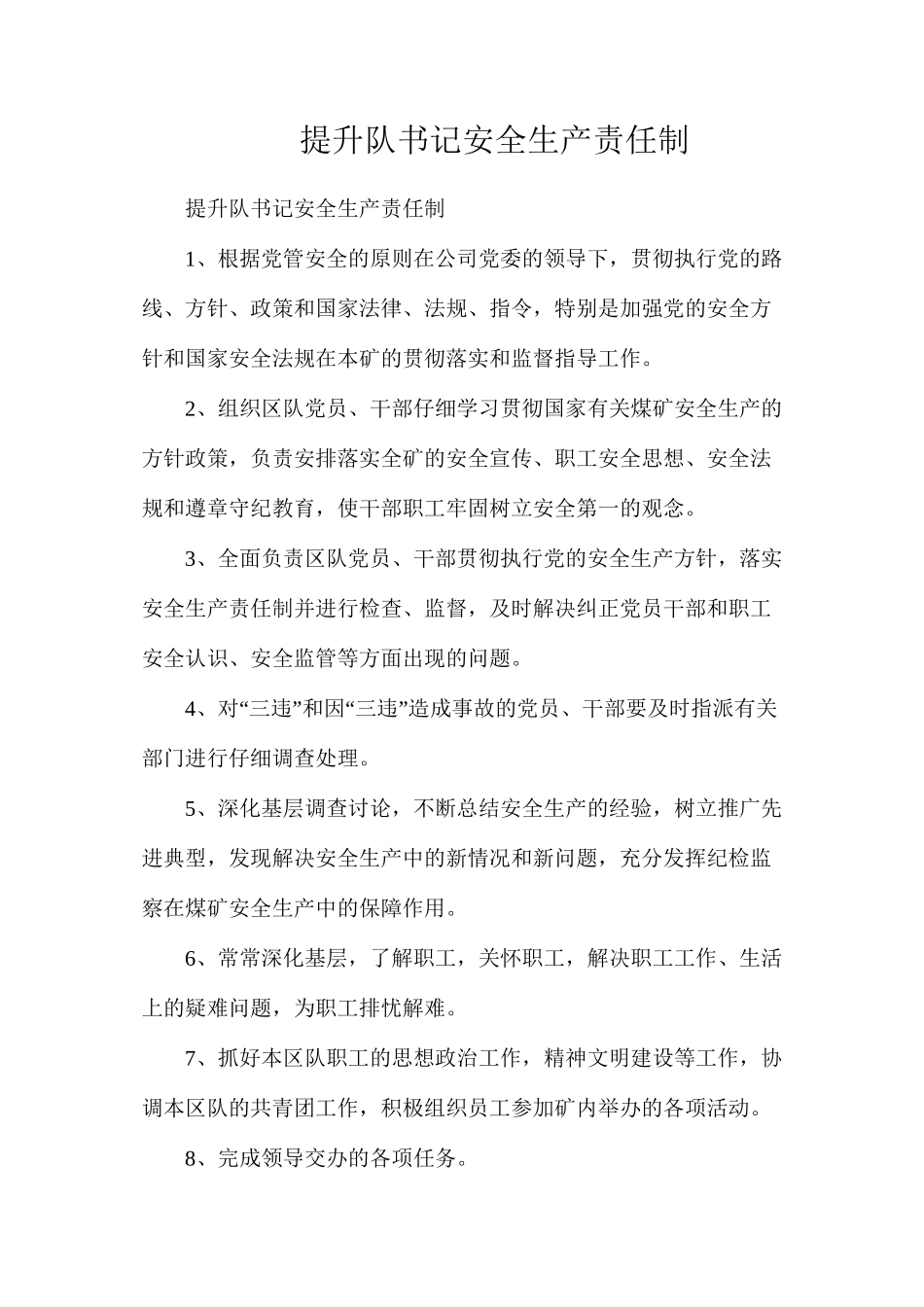 提升队书记安全生产责任制_第1页