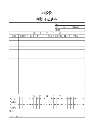 文件制修订记录书