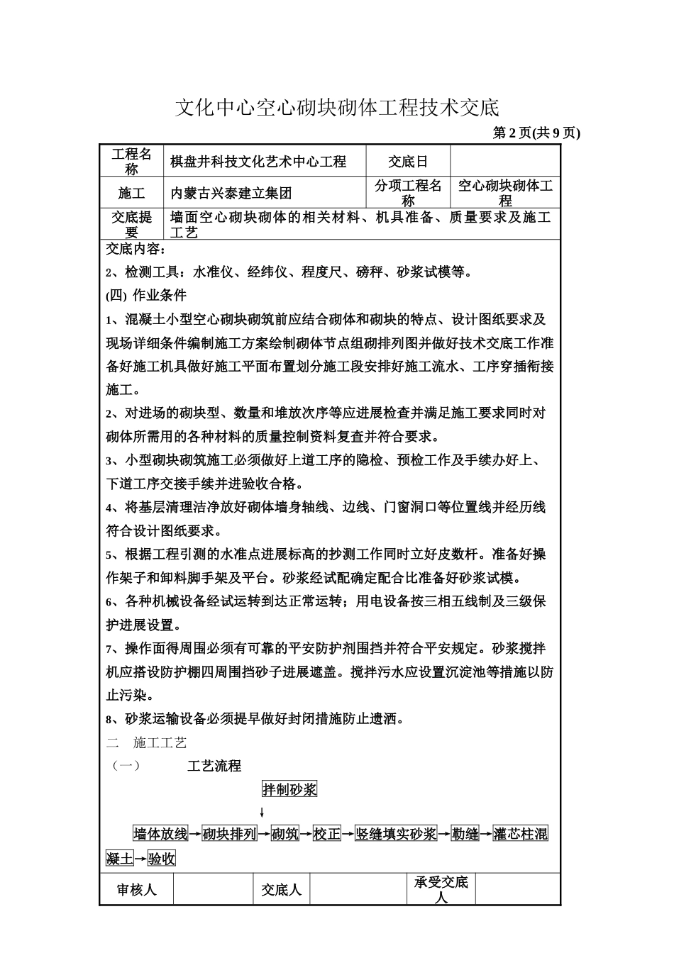 文化中心空心砌块砌体工程技术交底_第2页