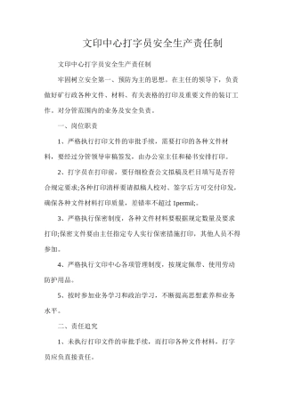 文印中心打字员安全生产责任制