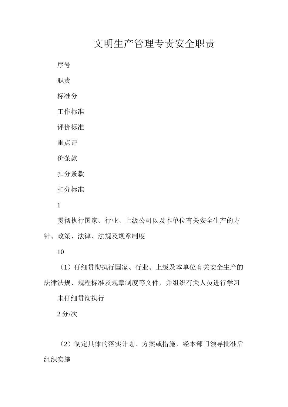 文明生产管理专责安全职责_第1页