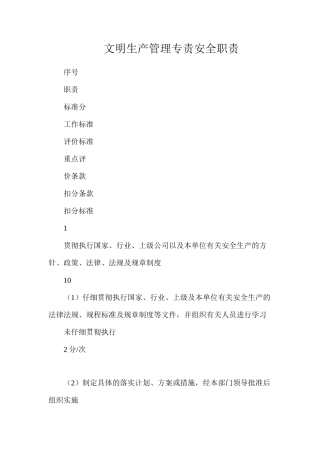 文明生产管理专责安全职责