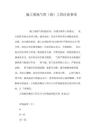 施工现场气焊（割）工的注意事项