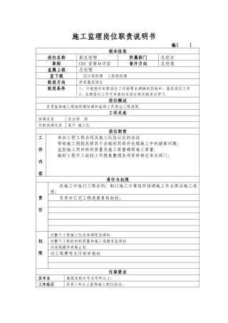 施工监理岗位职责说明书
