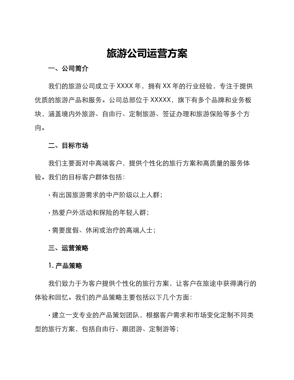 旅游公司运营方案_第1页