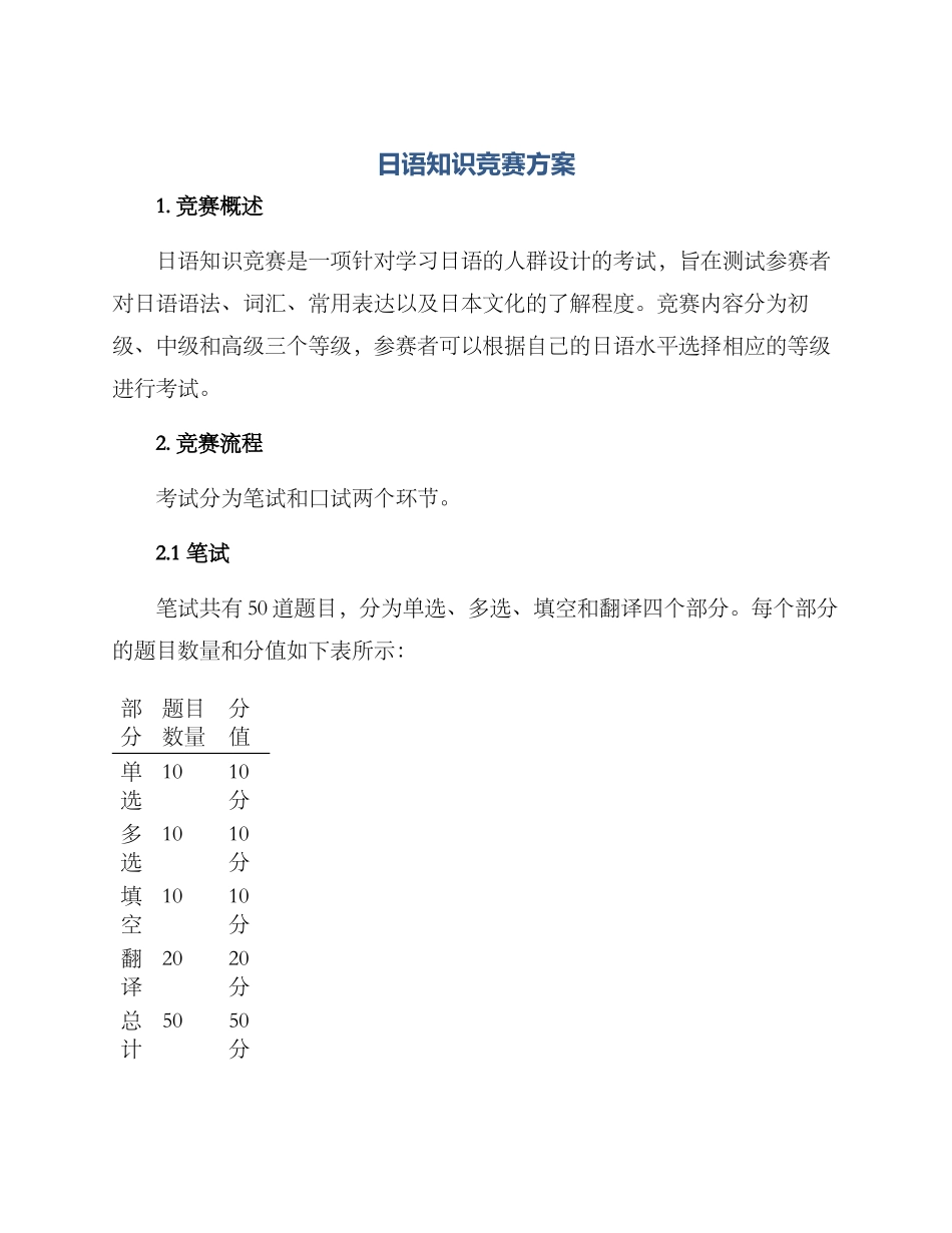 日语知识竞赛方案_第1页