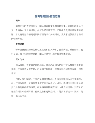 晋升思路团队管理方案