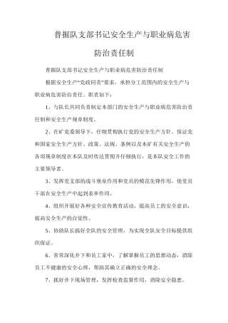 普掘队支部书记安全生产与职业病危害防治责任制