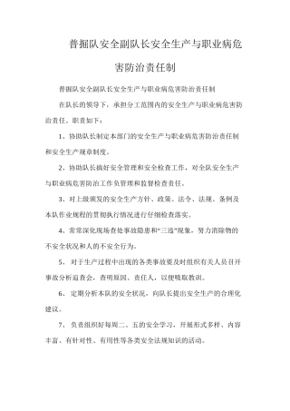 普掘队安全副队长安全生产与职业病危害防治责任制