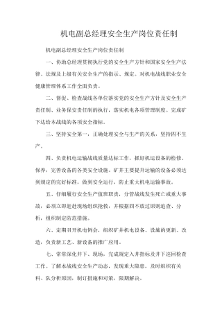机电副总经理安全生产岗位责任制