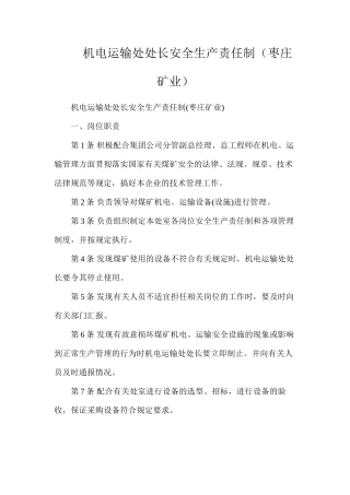 机电运输处处长安全生产责任制（枣庄矿业）