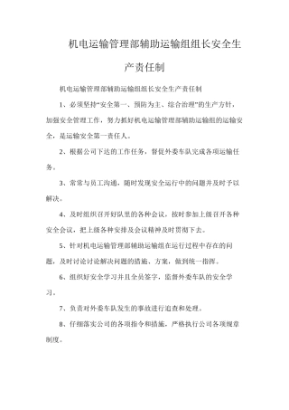 机电运输管理部辅助运输组组长安全生产责任制
