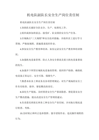 机电队副队长安全生产岗位责任制