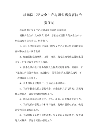 机运队书记安全生产与职业病危害防治责任制