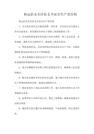 机运队安全区队支书安全生产责任制